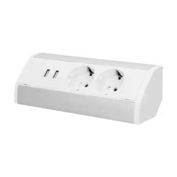 ORNO Sarokba illeszthető asztali elosztó, MINI, 2db 230V-os dugaljal+ 2xUSB töltő, fehér/ezüst,