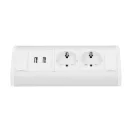 ORNO Sarokba illeszthető asztali elosztó, MINI, 2db 230V-os dugaljal+ 2xUSB töltő, fehér/ezüst,