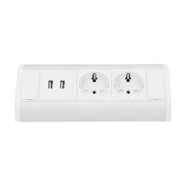 ORNO Sarokba illeszthető asztali elosztó, MINI, 2db 230V-os dugaljal+ 2xUSB töltő, fehér/ezüst,
