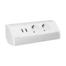 ORNO Sarokba illeszthető asztali elosztó, MINI, 2db 230V-os dugaljal+ 2xUSB töltő, fehér/ezüst,