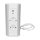 ORNO Sarokba illeszthető asztali elosztó, MINI, 2db 230V-os dugaljal+ 2xUSB töltő, fehér/ezüst,