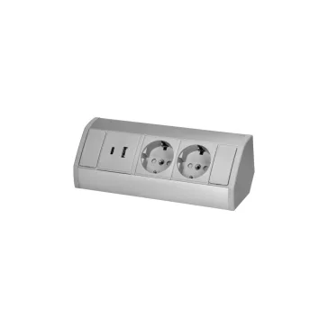 ORNO Asztalba süllyeszthető elosztó irodai, 2db 230V-os dugaljal, 2x USB töltő (A+C típusú, 2,4