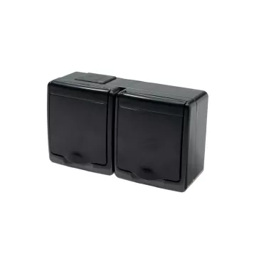   Pawbol Fekete dupla dugalj, kültéri vízmentes fekete csapófedéllel IP44, D_3713SCGG_1