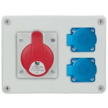 R-BOX 190 Ipari elosztó doboz, szerelt, vezetékezett, 1x(5P16A)+ 2x(2P+F) dugalj IP44 , B.1602-