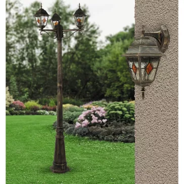   Rábalux 8186 Monaco, kültéri kandelláber, 3 ágú, tiffany üveggel, H210cm