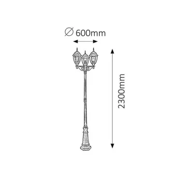   Rábalux 8460 Toronto kültéri háromágú állólámpa, E27 3x60W,