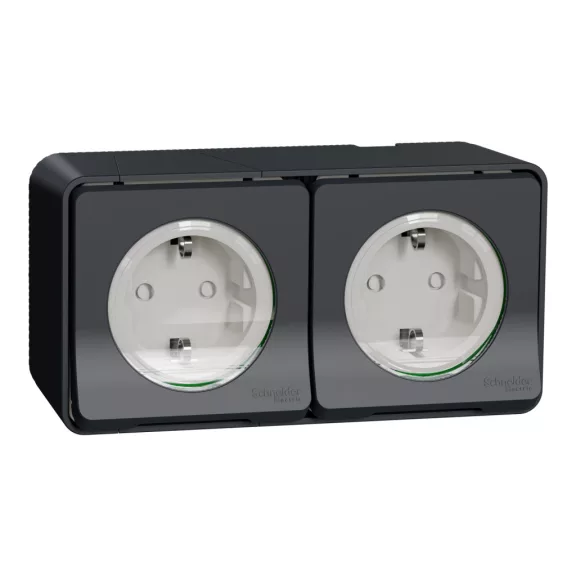 Schneider MUREVA Styl 2x2P+F csatlakozóaljzat GYV, csapófedéllel rugós, komplett antracitszü Schneider MUREVA Styl 2x2P+F csatlakozóaljzat GYV, csapófedéllel rugós, komplett antracitszü