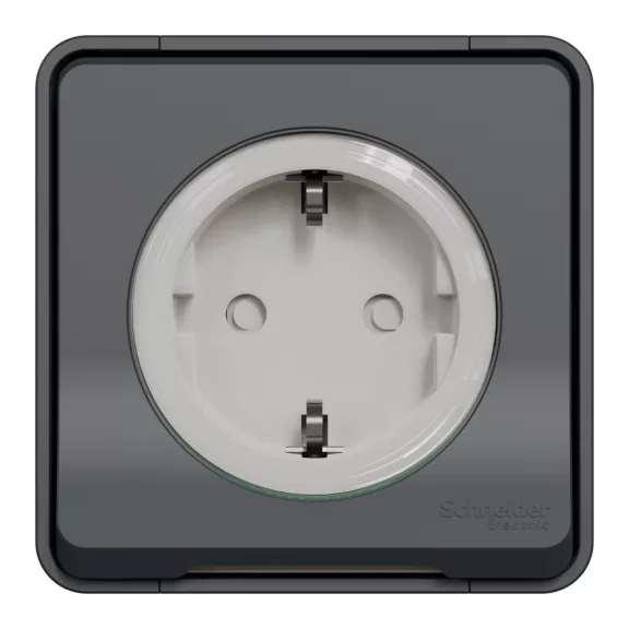 Schneider MUREVA Styl 2P+F csatlakozóaljzat GYV csapófedéllel rugós, komplett antracitszürke, M Schneider MUREVA Styl 2P+F csatlakozóaljzat GYV csapófedéllel rugós, komplett antracitszürke, M