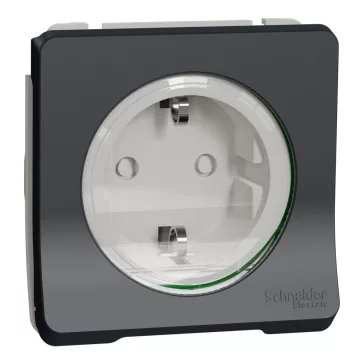 Schneider 2P+F csatlakozóaljzat gyermekvédelemmel csapófedéllel rugós, ANTRACITSZÜRKE, MUR36134