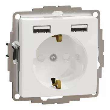   Schneider ÚJ SEDNA 2P+F csatlakozóaljzat, BZS, kettős USB töltővel, rugós, 16A/2.4A, fehér, SDD111052