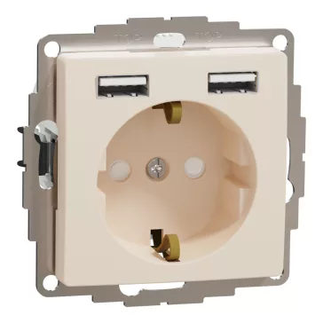   Schneider ÚJ SEDNA 2P+F csatlakozóaljzat, BZS, kettős USB töltővel, rugós, 16A/2.4A, bézs, SDD112052