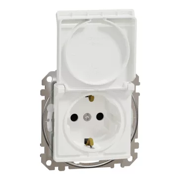   Schneider ÚJ SEDNA 2P+F csatlakozóaljzat biztonsági zsaluval, csapófedeles, rugós bekötés, IP44, fehér, SDD211024