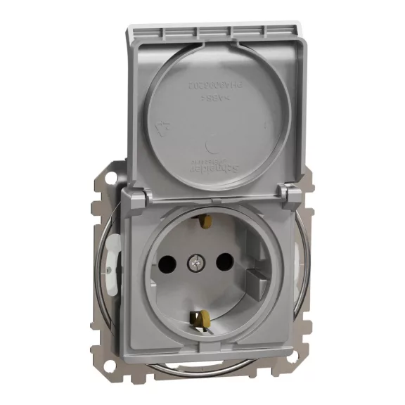 Schneider ÚJ SEDNA 2P+F csatlakozóaljzat biztonsági zsaluval, csapófedeles, csavaros bekötés, 16A, IP44, alumínium, SDD213023 Schneider ÚJ SEDNA 2P+F csatlakozóaljzat biztonsági zsaluval, csapófedeles, csavaros bekötés, 16A, IP44, alumínium, SDD213023
