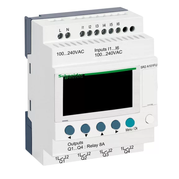 Schneider Kompakt okosrelé Zelio Logic - 10 I O - 100..240 V AC - óra nélkül - kijelző, SR2A101FU Schneider Kompakt okosrelé Zelio Logic - 10 I O - 100..240 V AC - óra nélkül - kijelző, SR2A101FU