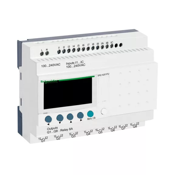 Schneider Kompakt okosrelé Zelio Logic - 20 I O - 100..240 V AC - óra nélkül - kijelző, SR2A201FU Schneider Kompakt okosrelé Zelio Logic - 20 I O - 100..240 V AC - óra nélkül - kijelző, SR2A201FU