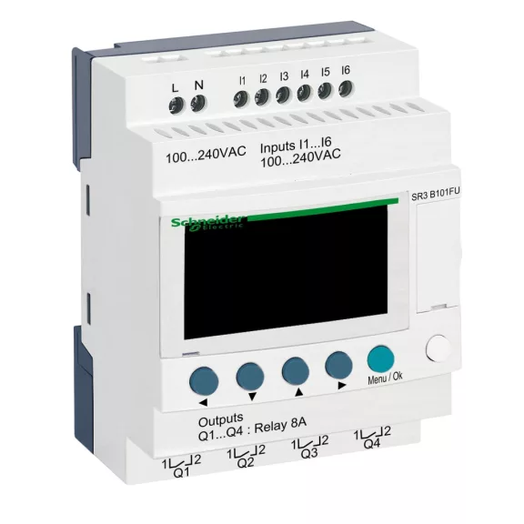 Schneider Vezérlőmodul 10 I/O, relés, óra, 230VAC, SR3B101FU Schneider Vezérlőmodul 10 I/O, relés, óra, 230VAC, SR3B101FU