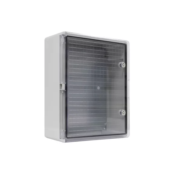 TP Eletric Műanyag elosztószekrény átlátszó ajtóval, 400x300x220mm, IP65, ABS, fém szerelőlappa TP Eletric Műanyag elosztószekrény átlátszó ajtóval, 400x300x220mm, IP65, ABS, fém szerelőlappa