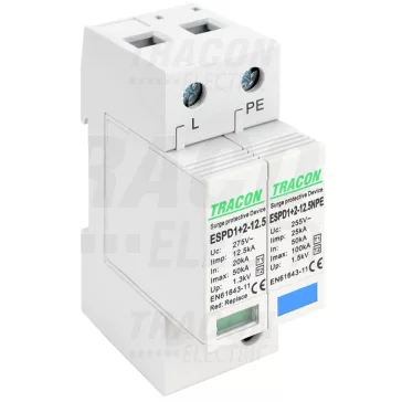   Tracon túlfeszültség levezető, T1+T2 AC típusú, cserélhető betéttel, ESPD1+2-12.5-1+1P