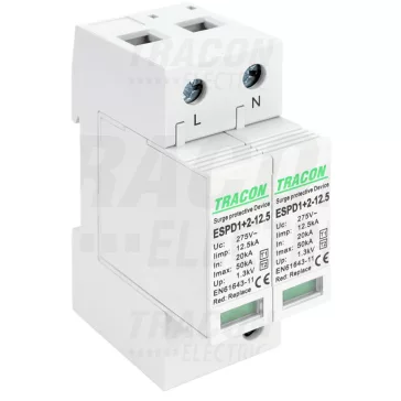   Tracon túlfeszültség levezető, T1+T2 AC típusú, cserélhető betéttel, ESPD1+2-12.5-2P