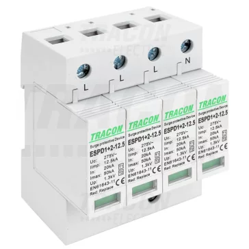   Tracon túlfeszültség levezető, T1+T2 AC típusú, cserélhető betéttel, ESPD1+2-12.5-4P