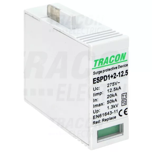 Tracon túlfeszültség levezető betét, T1+T2 AC típusú, 12.5 M, ESPD1+2-12.5M Tracon túlfeszültség levezető betét, T1+T2 AC típusú, 12.5 M, ESPD1+2-12.5M