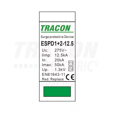   Tracon túlfeszültség levezető betét, T1+T2 AC típusú, 12.5 M, ESPD1+2-12.5M