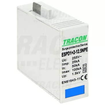   Tracon túlfeszültség levezető betét, T1+T2 AC típusú, 12.5 NPE, ESPD1+2-12.5NPE