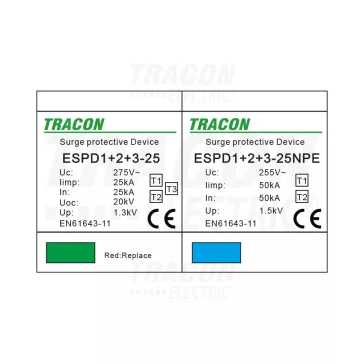   Tracon túlfeszültség levezető, T1+T2+T3 AC típusú, egybeépített, ESPD1+2+3-25-1+1P
