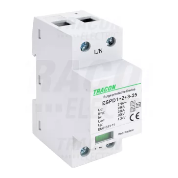   Tracon túlfeszültség levezető, T1+T2+T3 AC típusú, egybeépített, ESPD1+2+3-25-1P