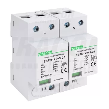   Tracon túlfeszültség levezető, T1+T2+T3 AC típusú, egybeépített, ESPD1+2+3-25-2P