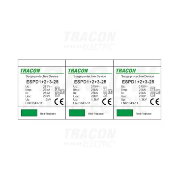   Tracon túlfeszültség levezető, T1+T2+T3 AC típusú, egybeépített, ESPD1+2+3-25-3P