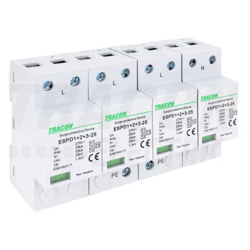   Tracon túlfeszültség levezető, T1+T2+T3 AC típusú, egybeépített, ESPD1+2+3-25-4P