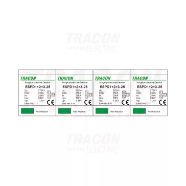   Tracon túlfeszültség levezető, T1+T2+T3 AC típusú, egybeépített, ESPD1+2+3-25-4P