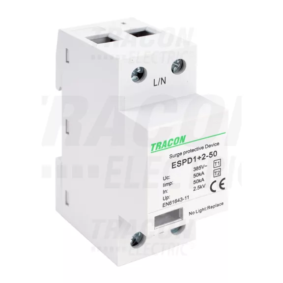 Tracon túlfeszültség levezető, T1+T2 AC típusú, egybeépített, ESPD1+2-50-1P Tracon túlfeszültség levezető, T1+T2 AC típusú, egybeépített, ESPD1+2-50-1P
