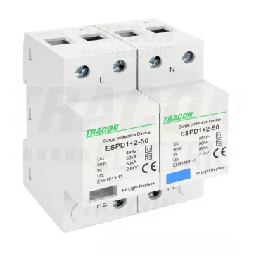   Tracon túlfeszültség levezető, T1+T2 AC típusú, egybeépített, ESPD1+2-50-2P