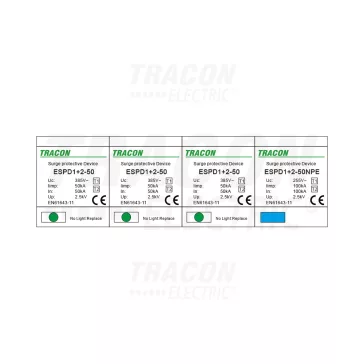   Tracon túlfeszültség levezető, T1+T2 AC típusú, egybeépített, ESPD1+2-50-3+1P