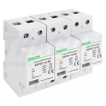   Tracon túlfeszültség levezető, T1+T2 AC típusú, egybeépített, ESPD1+2-50-3P