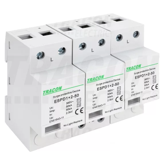 Tracon túlfeszültség levezető, T1+T2 AC típusú, egybeépített, ESPD1+2-50-3P Tracon túlfeszültség levezető, T1+T2 AC típusú, egybeépített, ESPD1+2-50-3P