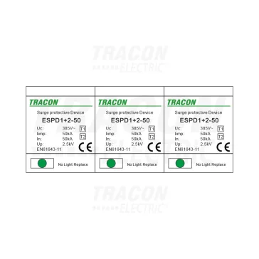   Tracon túlfeszültség levezető, T1+T2 AC típusú, egybeépített, ESPD1+2-50-3P