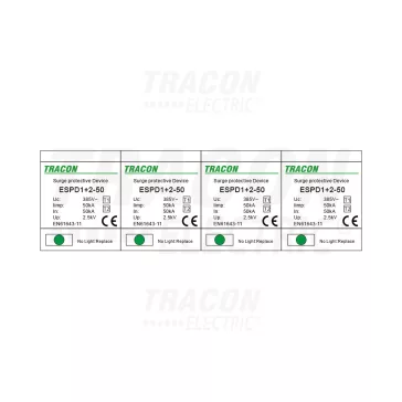   Tracon túlfeszültség levezető, T1+T2 AC típusú, egybeépített, ESPD1+2-50-4P