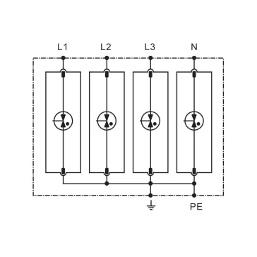   Tracon túlfeszültség levezető, T1+T2 AC típusú, egybeépített, ESPD1+2-50-4P