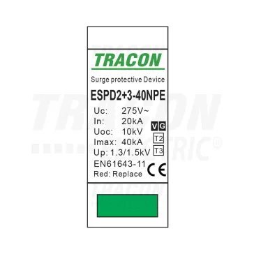   Tracon túlfeszültség levezető, T2+T3 AC típusú, egybeépített, ESPD2+3-40-1+1P