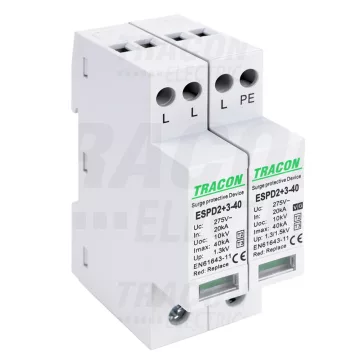   Tracon túlfeszültség levezető, T2+T3 AC típusú, egybeépített, ESPD2+3-40-3+1P