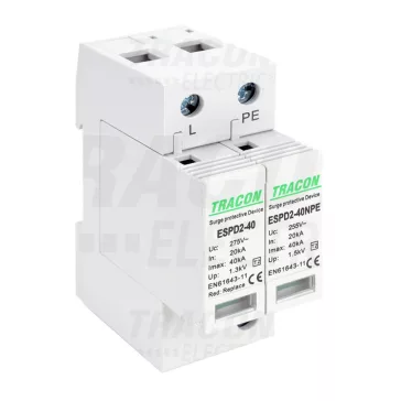   Tracon túlfeszültség levezető, T2 AC típusú, cserélhető betéttel, ESPD2-40-1+1P