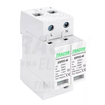   Tracon túlfeszültség levezető, T2 AC típusú, cserélhető betéttel, ESPD2-40-2P