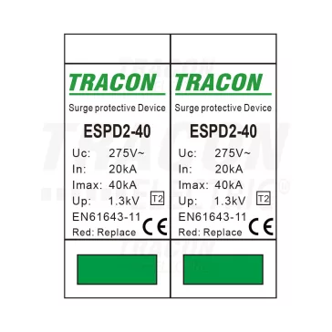   Tracon túlfeszültség levezető, T2 AC típusú, cserélhető betéttel, ESPD2-40-2P