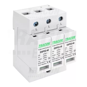   Tracon túlfeszültség levezető, T2 AC típusú, cserélhető betéttel, ESPD2-40-3P