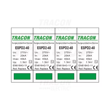   Tracon túlfeszültség levezető, T2 AC típusú, cserélhető betéttel, ESPD2-40-4P