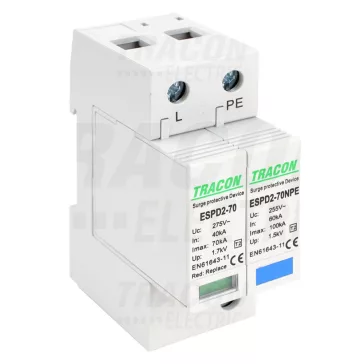   Tracon túlfeszültség levezető, T2 AC típusú, cserélhető betéttel, ESPD2-70-1+1P