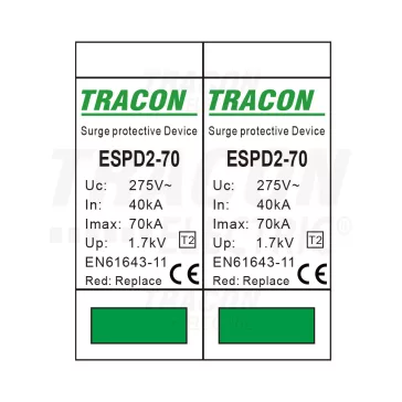   Tracon túlfeszültség levezető, T2 AC típusú, cserélhető betéttel, ESPD2-70-2P